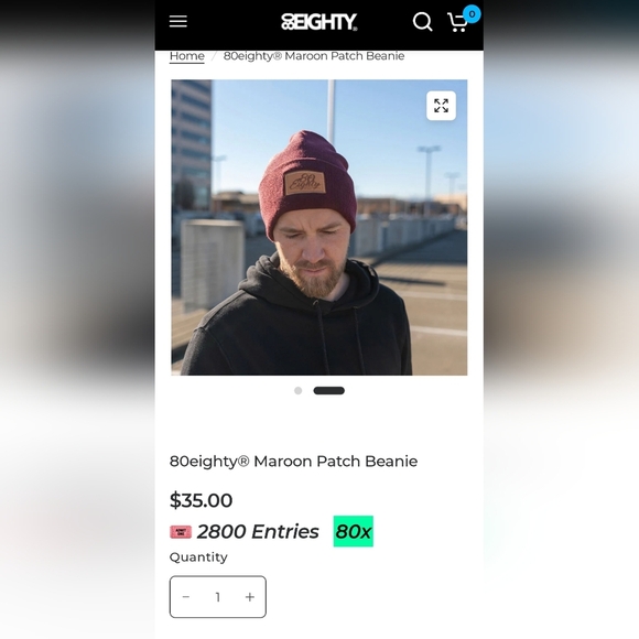 80EIGHTY MAROON PATCH BEANIE PREMIUM AUTOMOTIVE APPAREL ONE SIZE ~ FITTED - Picture 3 of 3